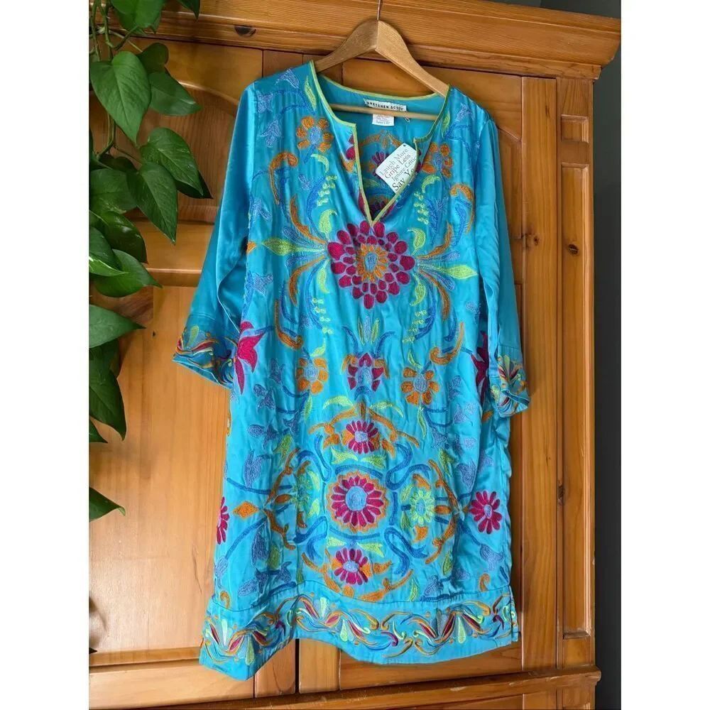 NWT Gretchen Scott Midori Embroidered Dress – Turquoise Multi, Size Small